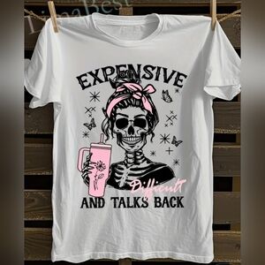 White Graphic Tee with Pink Accents